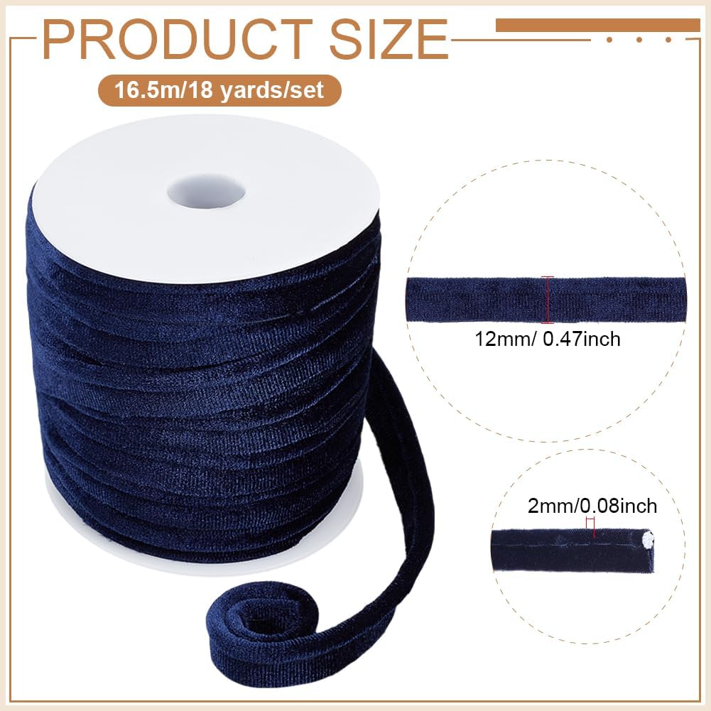 BENECREAT 18Yards Medium Blue Velvet Piping Bias Tape, 0.47inch Wide Lip Cord Trim Piping Trim with Welting Cord for Sewing Clothing Upholstery Trimming