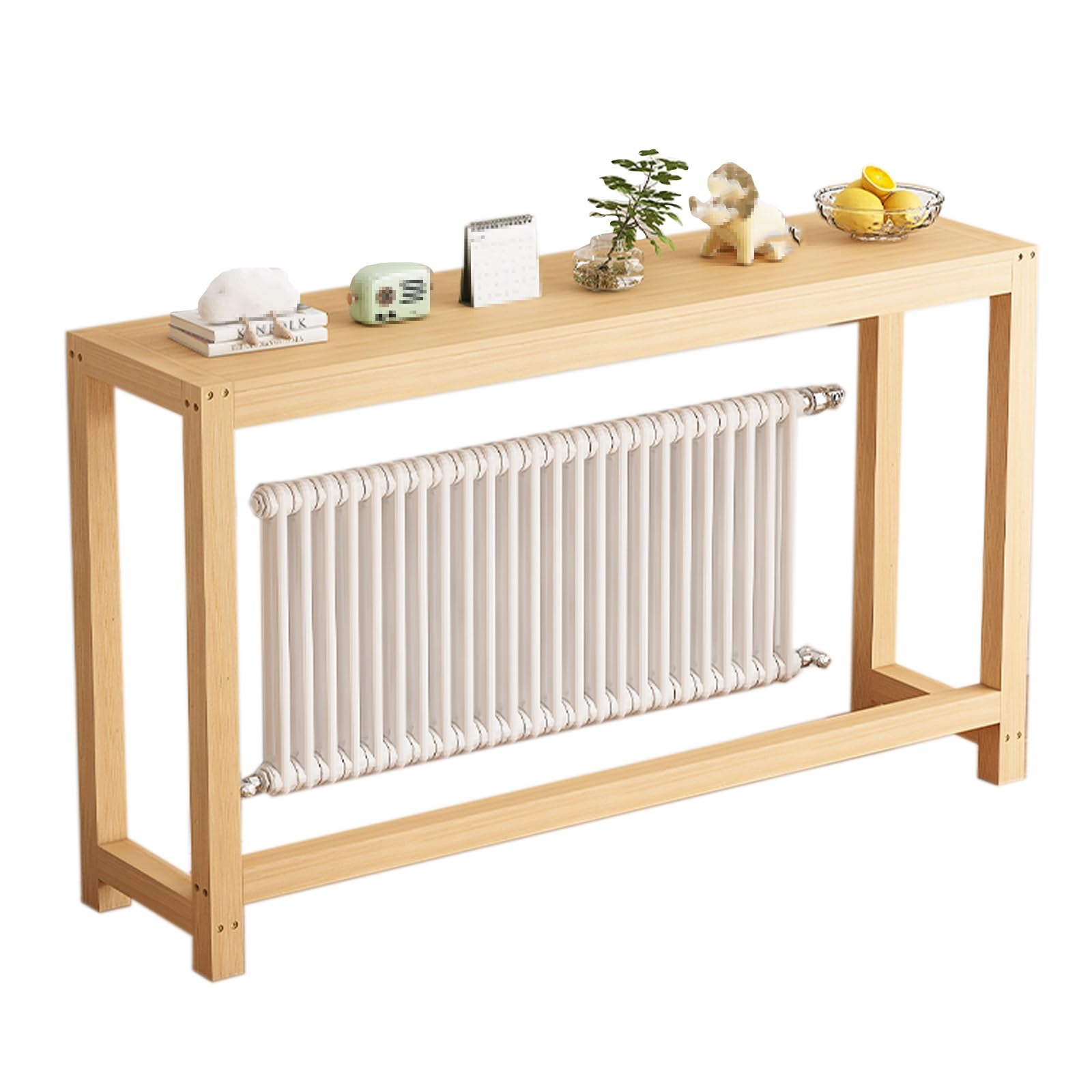 Cache-radiateur bois de pin solution sans perçage pour console de salon compacte