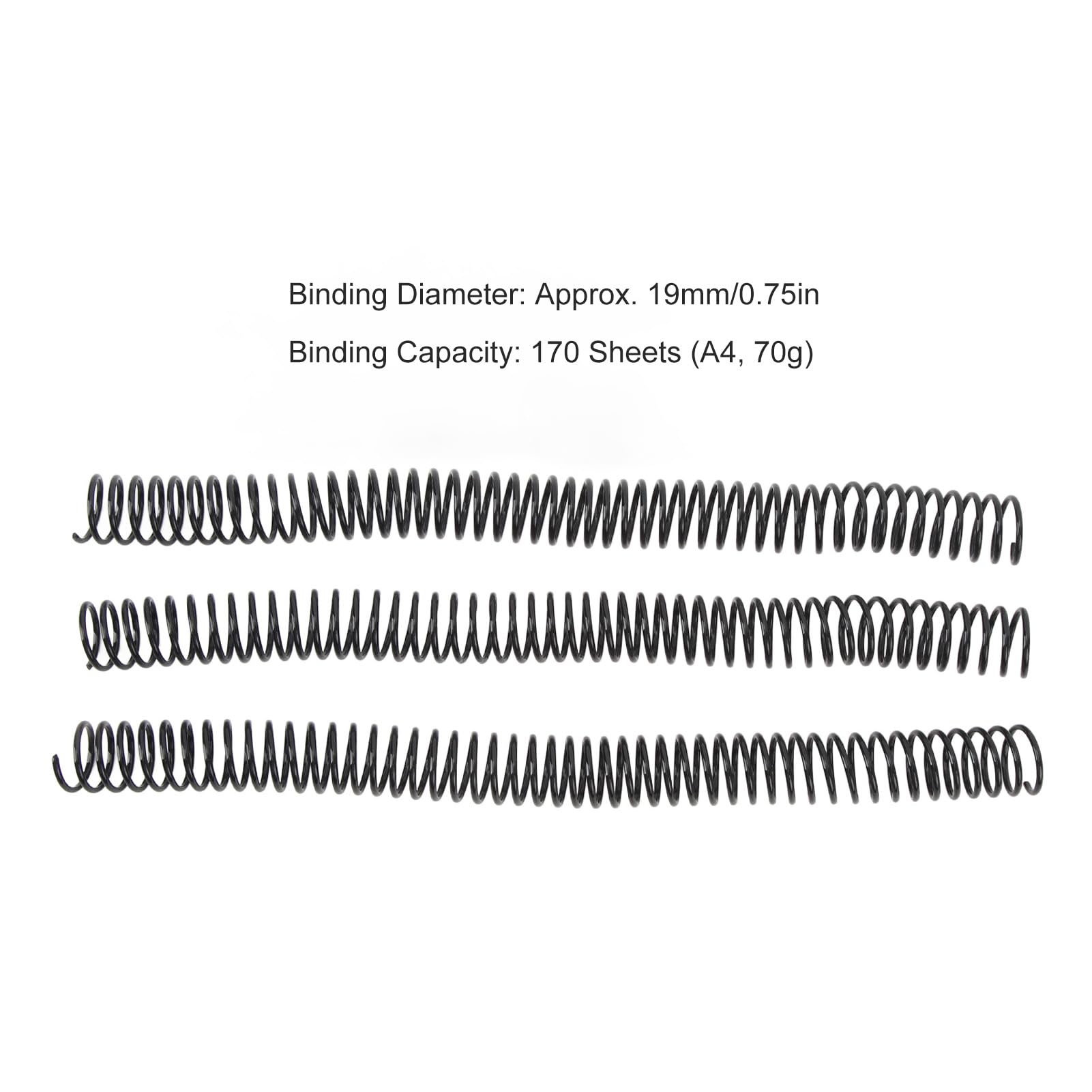 50 pezzi di spirale per rilegatura, diametro 19 mm, passo 4:1, dorso per rilegatura formato A4, capacità di 170 fogli, spirale in plastica per carta formato lettera con 48 anelli (Nera)