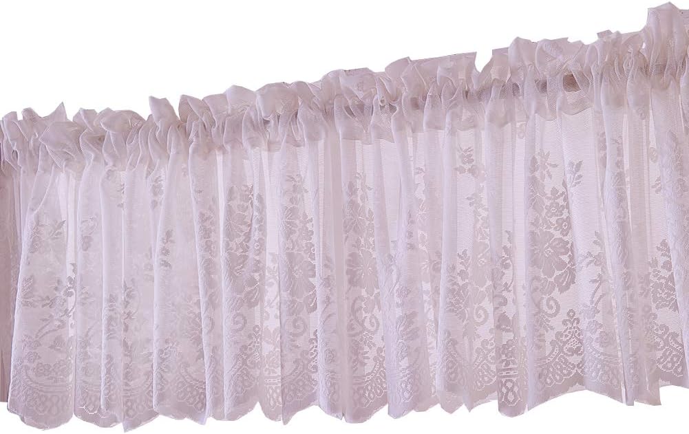 vctops Lace Sheer Kitchen Tier Curtain Set Floral Embroidered Cafe Tiers Rod Pocket Small Half Window Curtains 2 Panels (54" x 35", Blue)