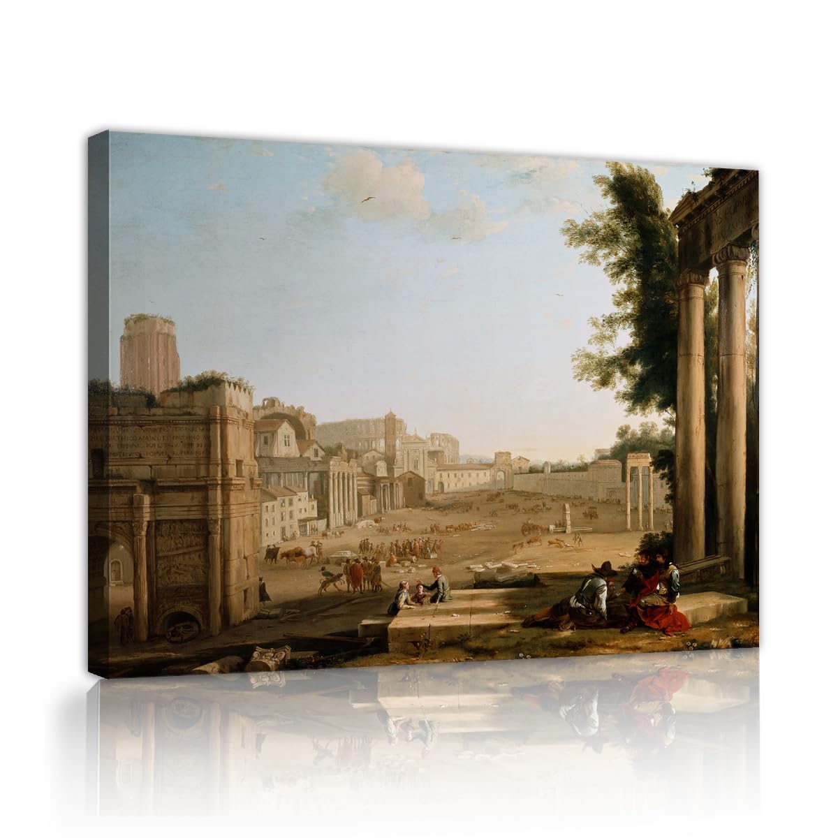 TOANGWALL Classic Roman Forum Canvas Wall Art Entryway Claude Lorrain The Campo Vaccino Rome Famous Painting Framed Poster for Corridor Decor 70x85cm