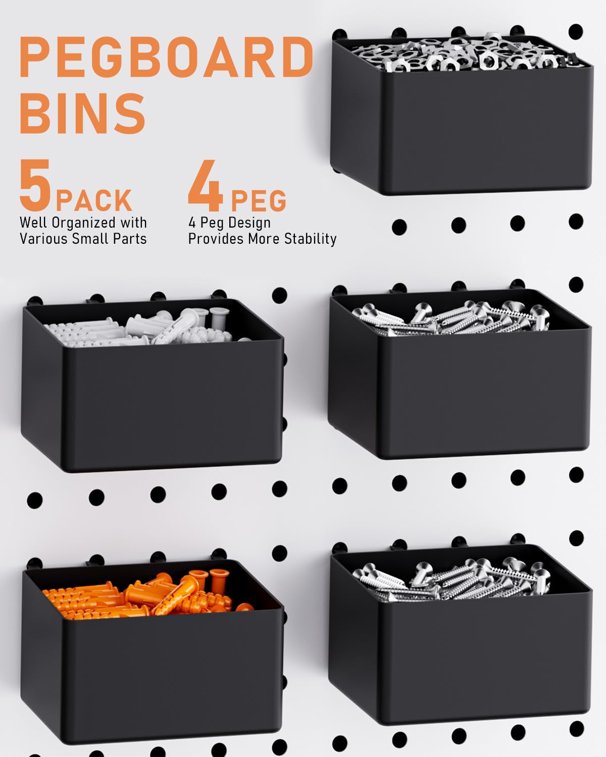 114pcs Pegboard Hooks Assortment with Metal Hooks Sets, Pegboard Bins, Peg Locks for Organize Storage System Tools