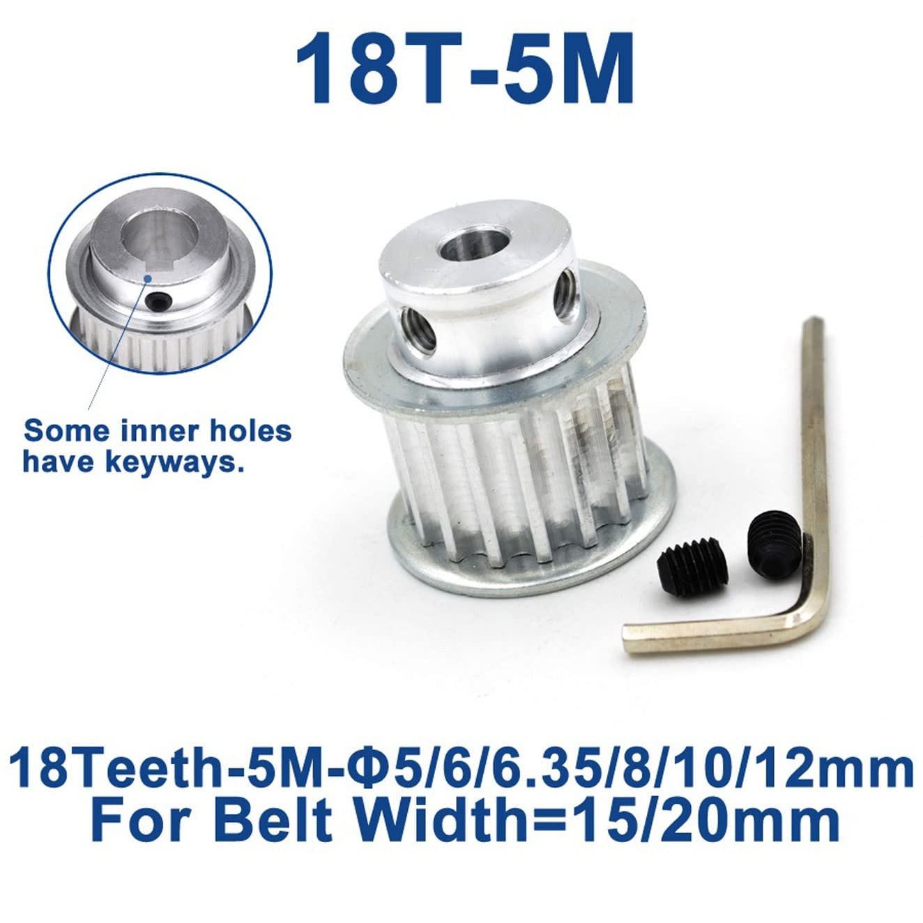 Timing Pulley 18 Teeth HTD 5M Synchronous Pulley, Bore 5/6/6.35/8/10/12/14mm, for Width 15/20mm HTD5M Timing Belts, Gear Pulley 18Teeth 18T (Size : Bore 12/4x1.8, Color : for Belt Width 20mm (NO.1232)