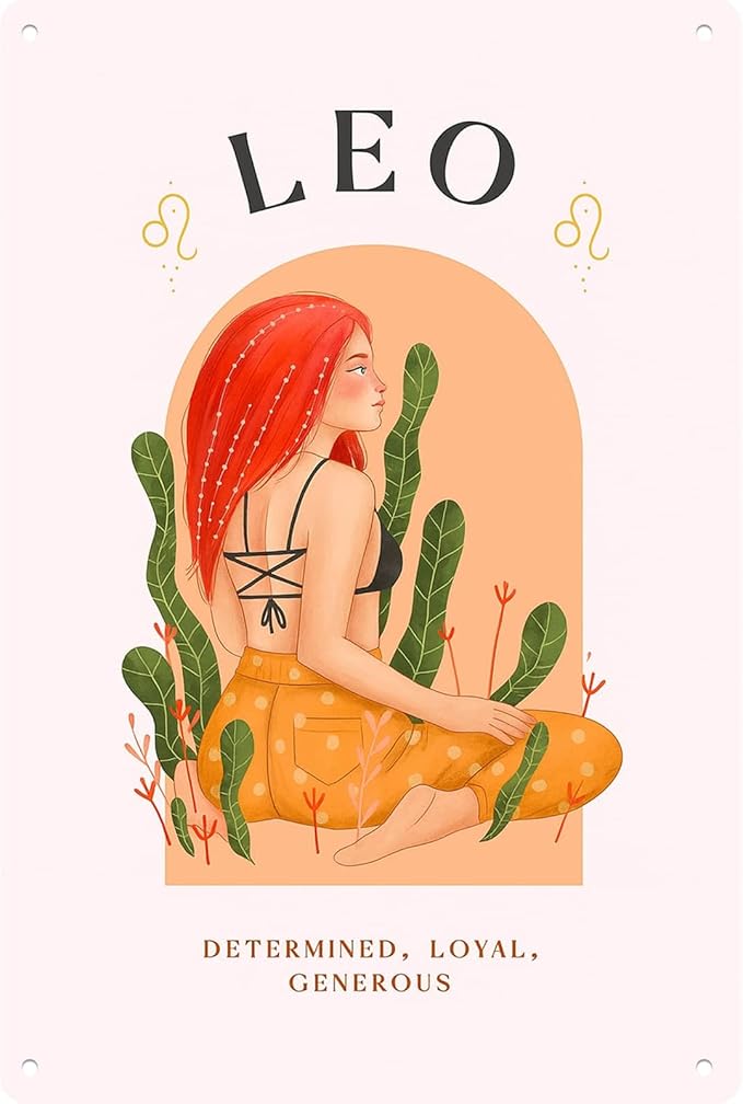 Leo Print Vintage Funny Metal Sign Retro Kitchen Bedroom Living Room Signs 8x12 Inch Wall Decor Posters for Traveler Bathroom Garden Garage Restaurant Dormitory
