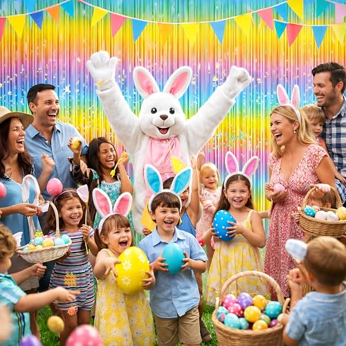 Image of Easter Decorations - Rainbow Tinsel Streamers Backdrop Banner | Easter Party Favors Supplies Indoor Outdoor - Spring Birthday Decor Party Accessories for Wall Door
