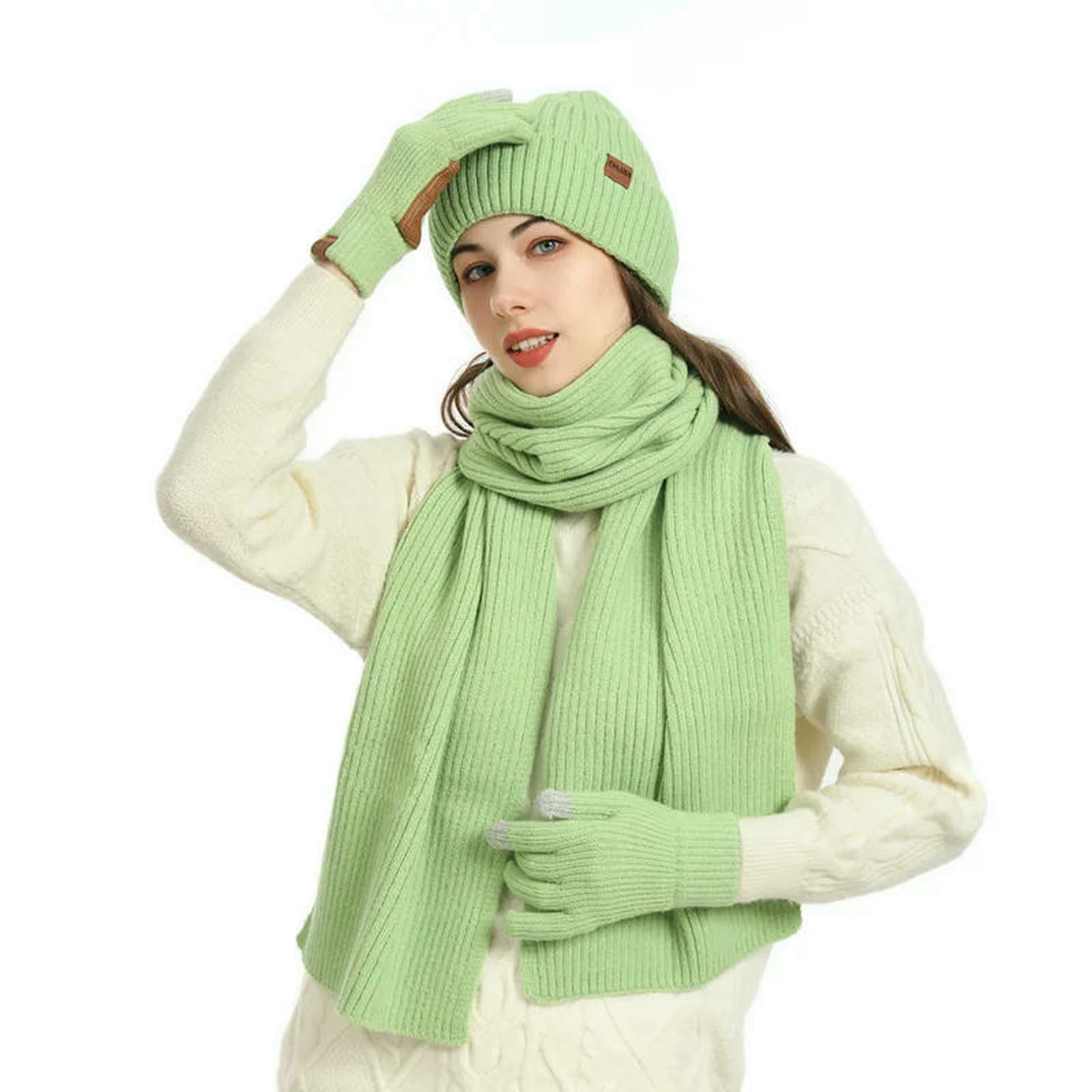 Mütze,Schal & Handschuh-Sets 3 Teile Satz Winter Frauen Beanie Hut Lange Schal Handschuhe Set Warme Gestrickte Für Außerhalb Sport Skifahren Laufen-Burgund-einheitsgröße