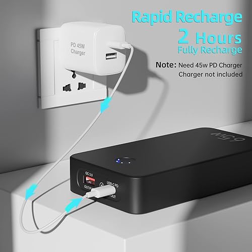 Miniatura 2 de HWAZON Cargador portátil para laptop, cargador de batería de carga rápida de 65 W para laptop, batería portátil de 18000 mAh, paquete de batería USB