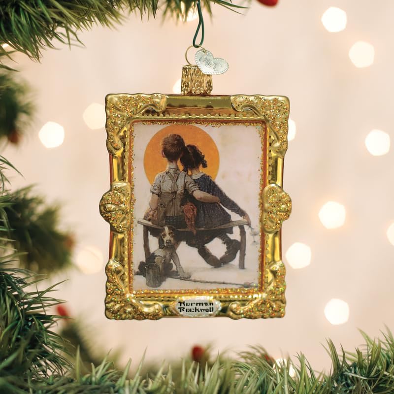 Old World Christmas Norman Rockwell Boy & Girl Gazing at Moon Gla...