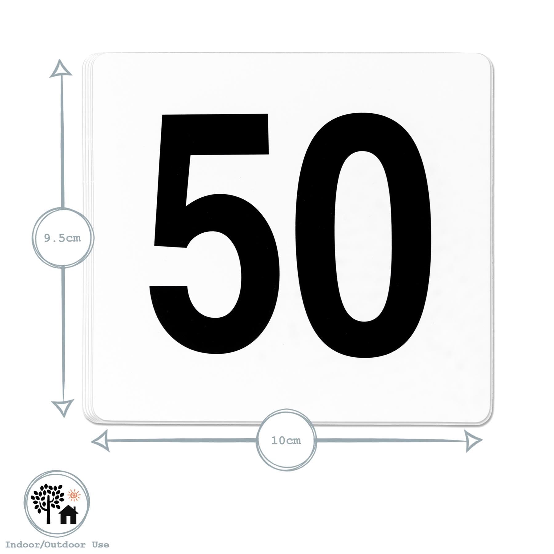 Argon Tableware 50 x Silberne Tischnummern mit 20 cm Haltern – Tischkarten-Schilderständer-Set für Hochzeiten, Namensanzeige für Fotomenüs, Party-Dekoration aus Metall