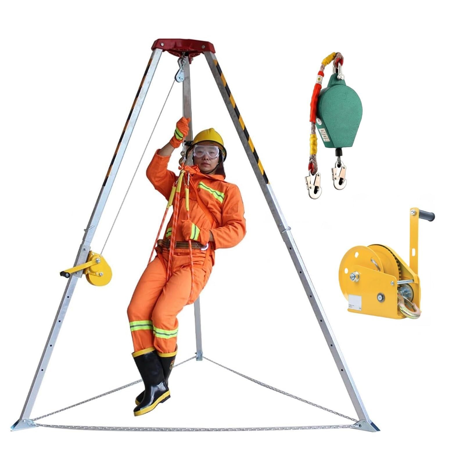 Kit de trépied pour espace confiné avec treuil de levage de 2600 lb, trépied de sauvetage incendie antichute, système de sécurité pour regard d'homme/tuyau souterrain - Équipement de sauveta