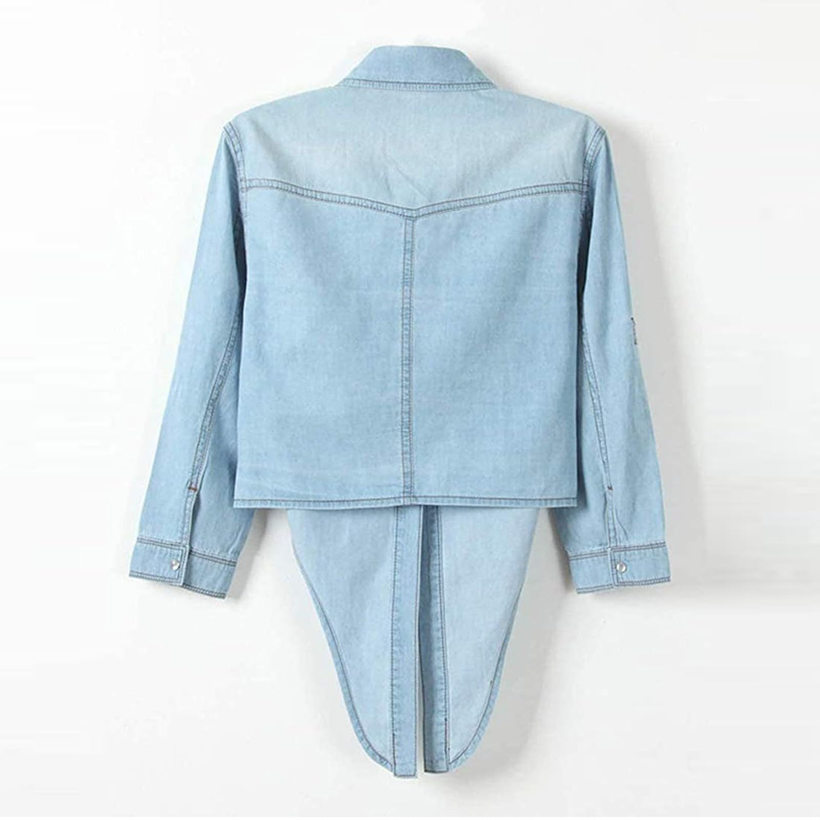 Generisch Damen Casual 3/4 Ärmel Button Down Crop Jean Top Knoten Krawatte Denim Hemd Jacke