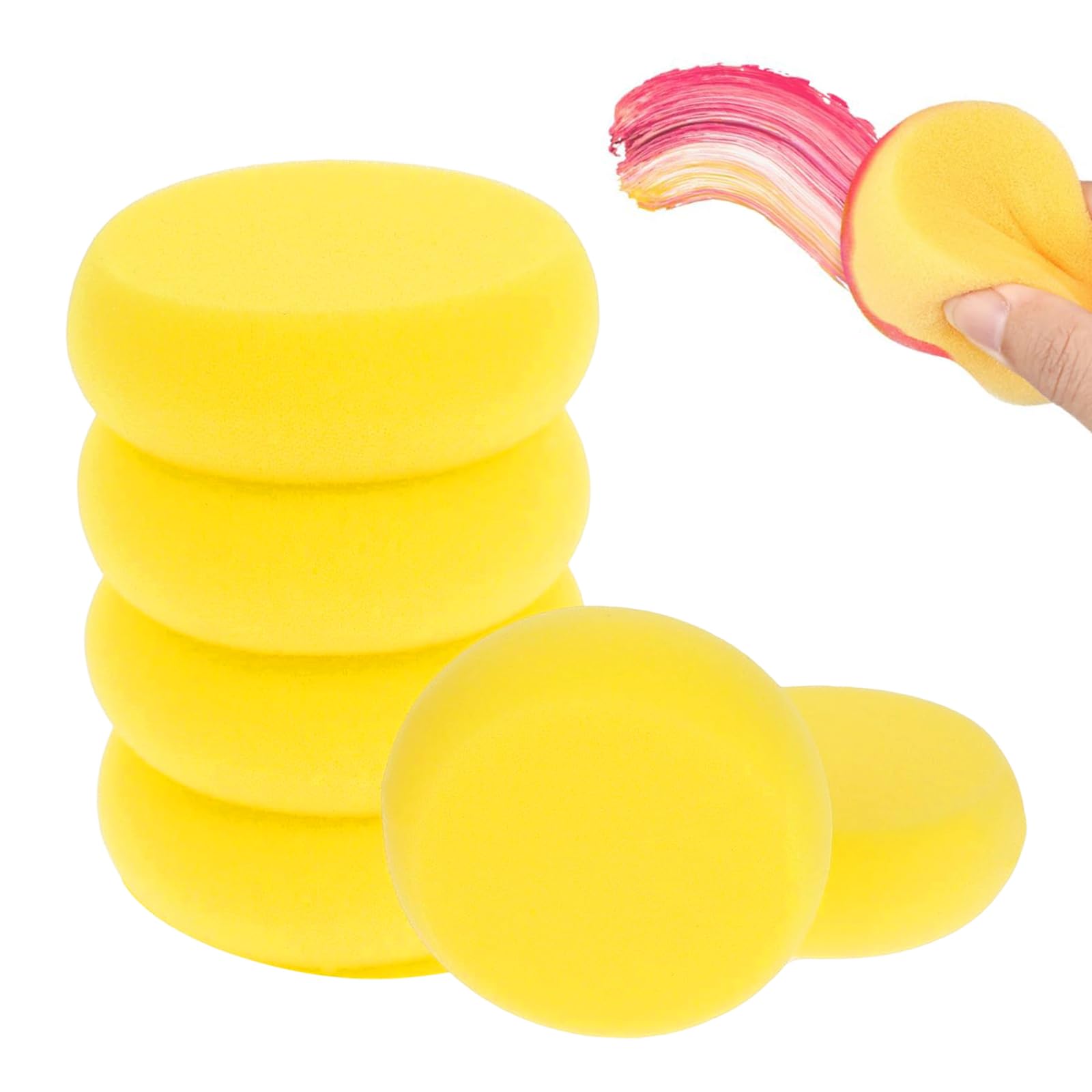 6 Pcs Round Painting Sponges, Round Art Paint Sponge, Pottery Sponges, Face Painting Sponge for Craft Arts Watercolors Graffiti Pottery Ceramics (Yellow)