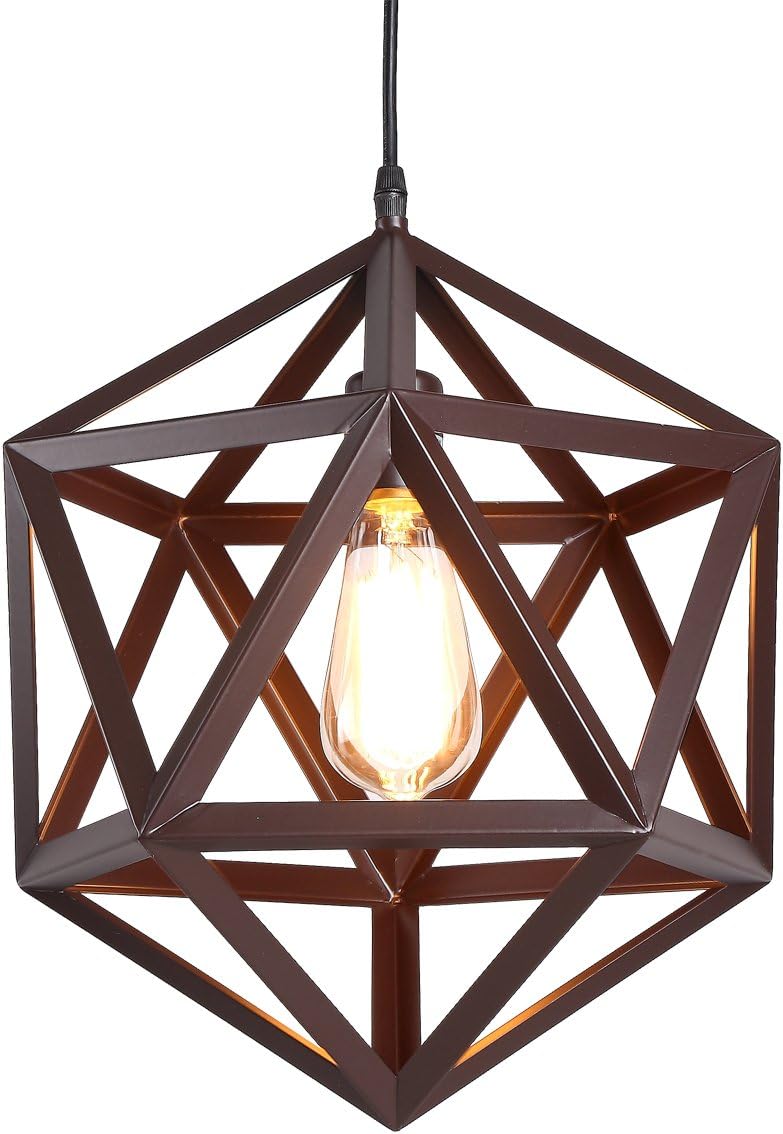 HOMIFORCE Industrial 1 Light Large Brown Wrought Iron Pendant Lights with Metal Cage Shade in Matte-Brown Finish-Modern Industrial Hanging for Kitchen Island,Close to The Ceiling(Tempel Bronze)