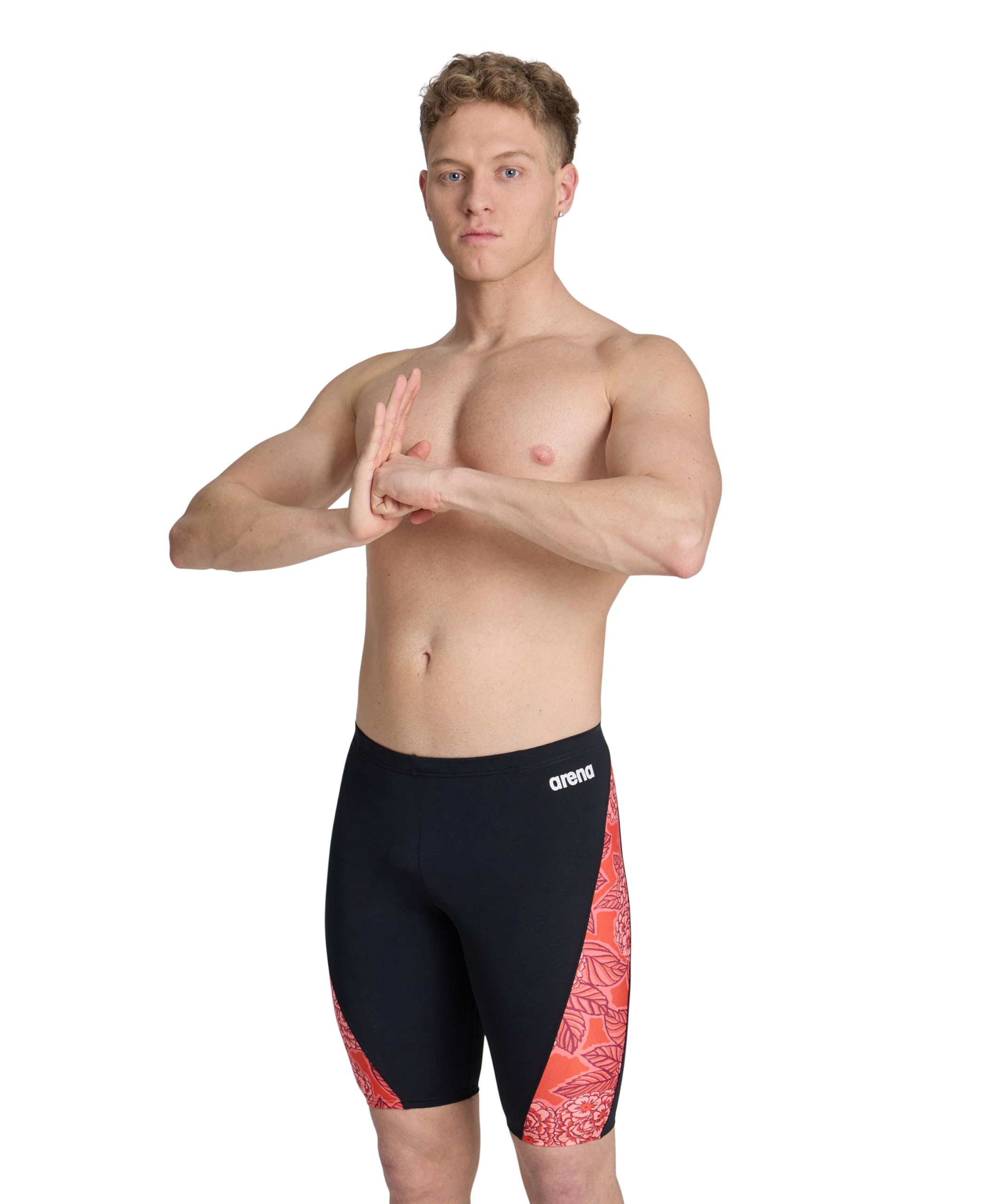 Arena Men's Black/Team Red Standard Performance Hydrangea Bouquet Swim Jammer Athletic Swimwear Bathing Suit