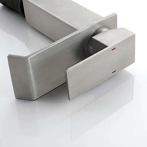 Miniatura 6 de Grifo de baño con cascada, grifo de lavabo de níquel cepillado de una sola manija con placa de cubierta para 1 o 3 agujeros