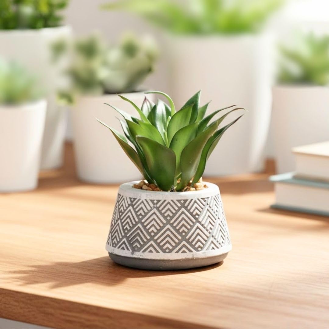 SATYAM KRAFT 1 Pcs Small Artificial Succulent Plant with Cement Pot | Mini Fake Flower Pot for Outdoor Indoor, Home Decor, Office, Living Room, Bedroom, Kitchen | Table Decor & Festive Decoration