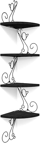 Alsonerbay Estantes esquineros Estante de madera flotante montado en la pared, estante de almacenamiento rústico de 4 niveles, estantería en forma