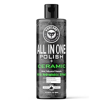 Foxcare All in One Polish + Ceramic, with hydrophobic effects,more advanced formula for Multipurpose Liquid Car & Bike Polish Also Suitable for Dashboard, Restores Faded Plastic & Fiber (500ml)
