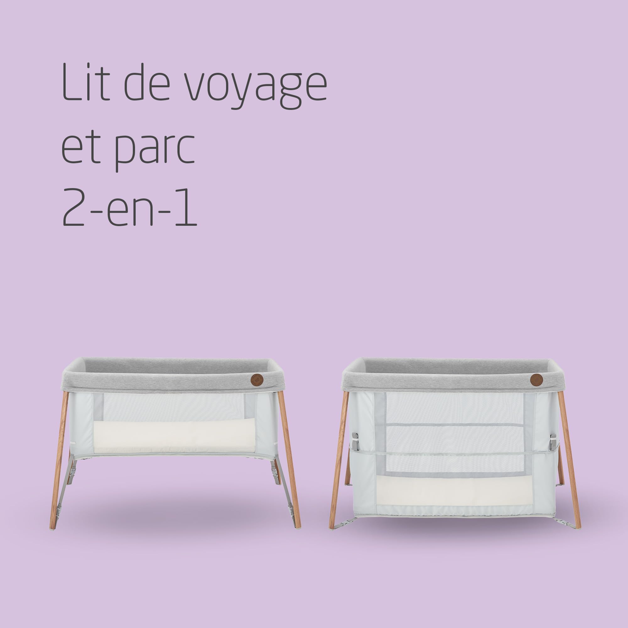 Maxi-Cosi Iris 2 en 1 Lit de Voyage pour Bébé, 0 - 3 ans, jusqu’à 15 kg, Lit de Voyage Compact, 2 Niveaux de Couchage, Pliable et Léger, Matelas en Mousse épais, Sac de Voyage, Essential Grey