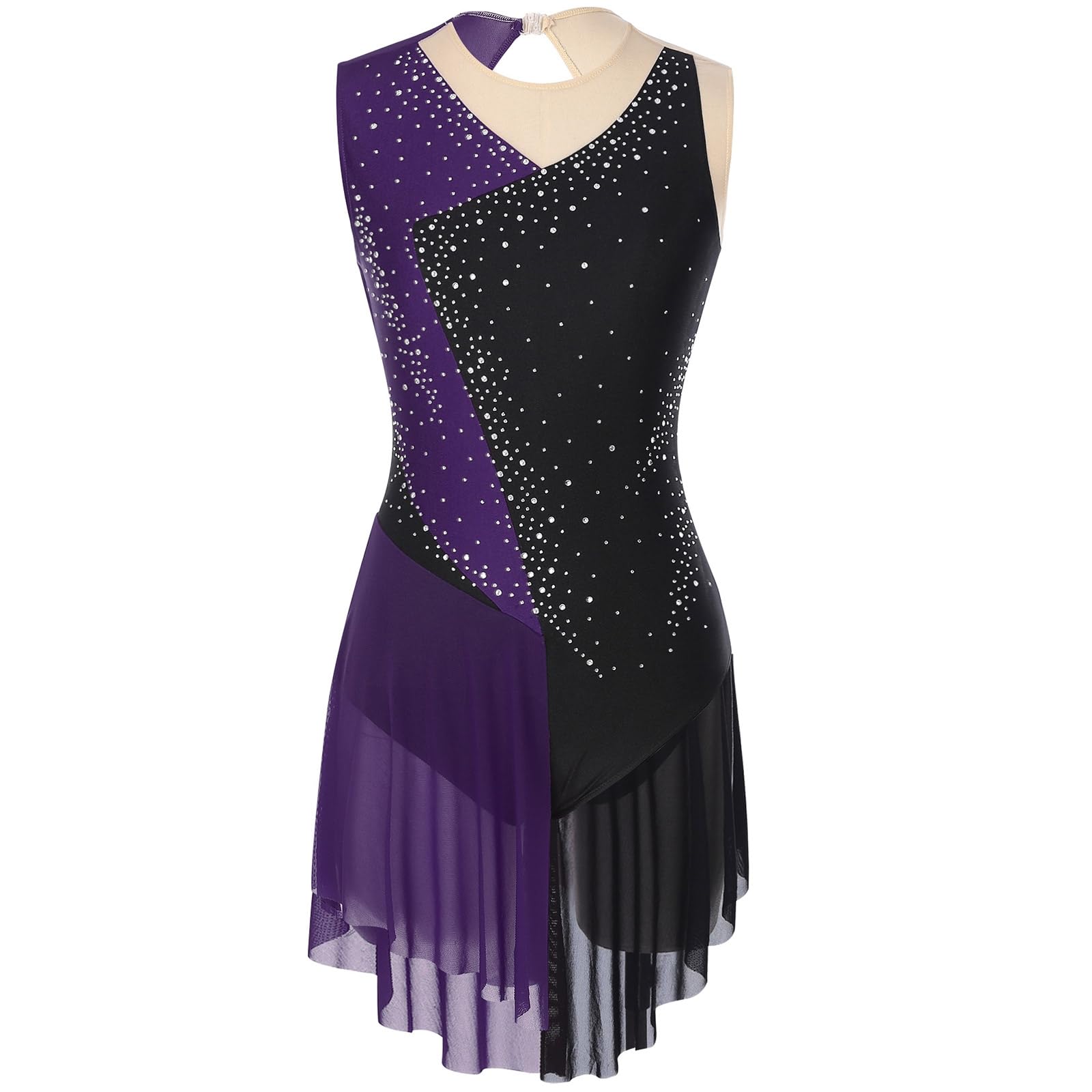 Vestidos asimétricos de gasa para mujer, sin mangas, cuello alto falso, abertura lateral, abertura lateral