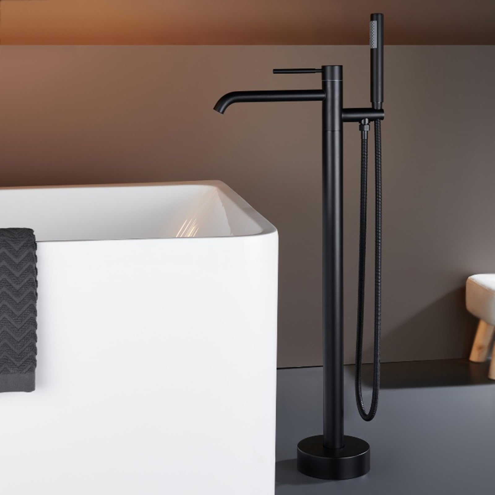 SBCGFY Freestanding Chrome Bath Taps - Hot & Cold Shower Mixer Tap With Single Handle - Modern Floor Standing Faucet For Luxury Bathrooms,Black