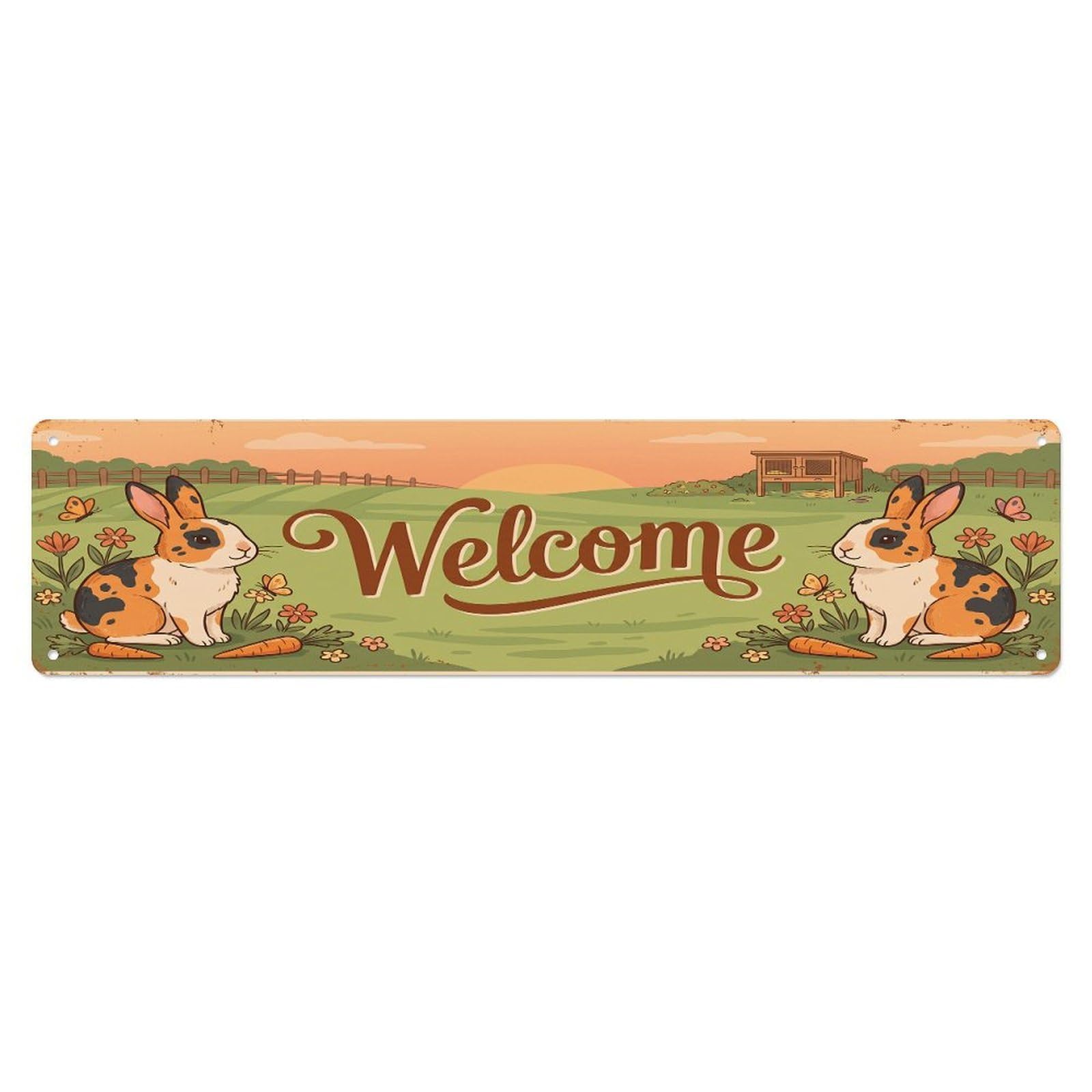 Cxhjca 4X16inch(10X40cm) Vintage Welcome Harlequin Rabbit Metal Tin Sign