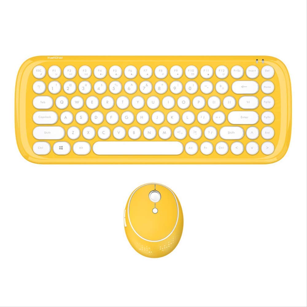 Mini clavier de bureau sans fil et souris jaune rétro chic - 2