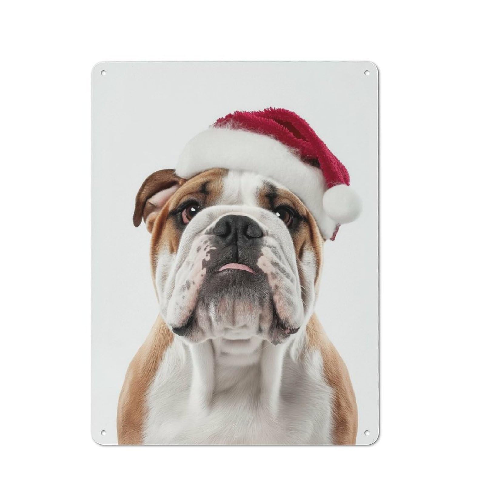 Junmoney Bulldog With Santa Hat Vintage Tin Sign 40X30cm For Garden Room Or Summerhouse, For A Newly Organised Room And Metal Sign Display