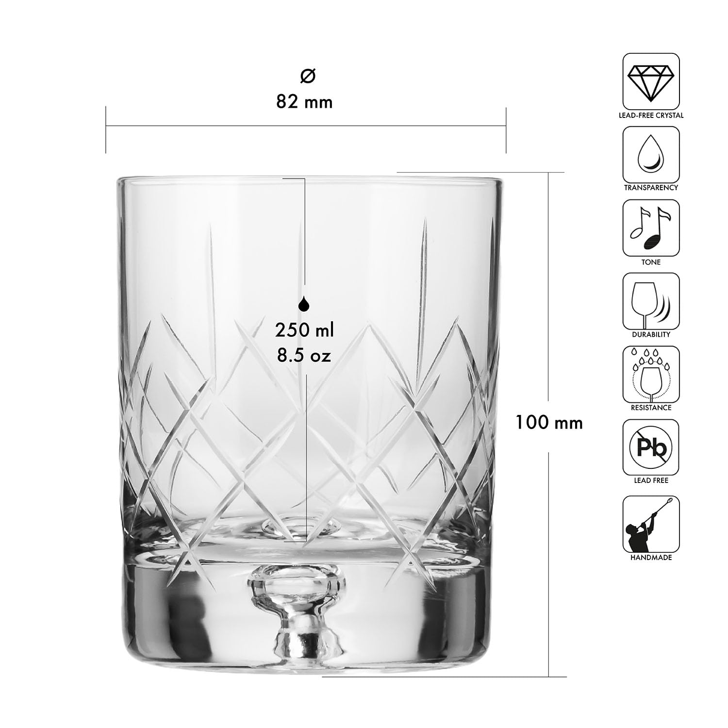 Krosno – Verres à Whisky, Bourbon et Scotch 250 ml, Lot de 4 – Collection Saga – Verre en Cristal, Taillés – Faits à la Main – Idéal comme Cadeau