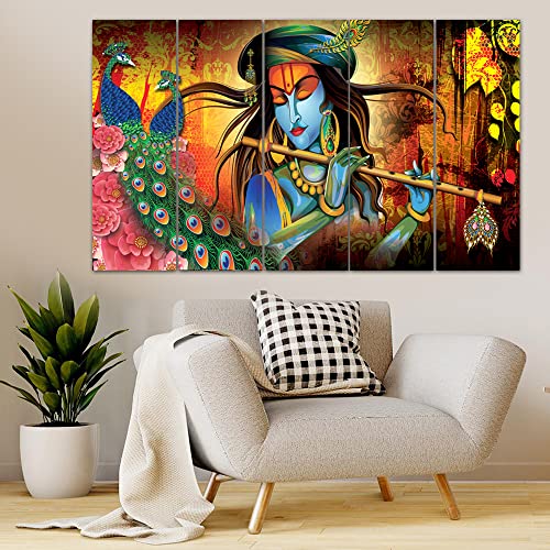 Image of Spacter art Radha Krishna Wall Painting for Living Room Big Size - Radha Krishna Painting Wall Decor for Bedroom, Office, Peaceful Digital Painting Wooden Framed for Gifting (30x60 inch) SP350