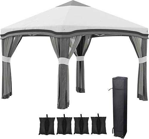 Outsunny Toldo desplegable de 10 x 10 pies con red, tiendas de campaña plegables para fiestas, altura ajustable, con bolsa de transporte con ruedas
