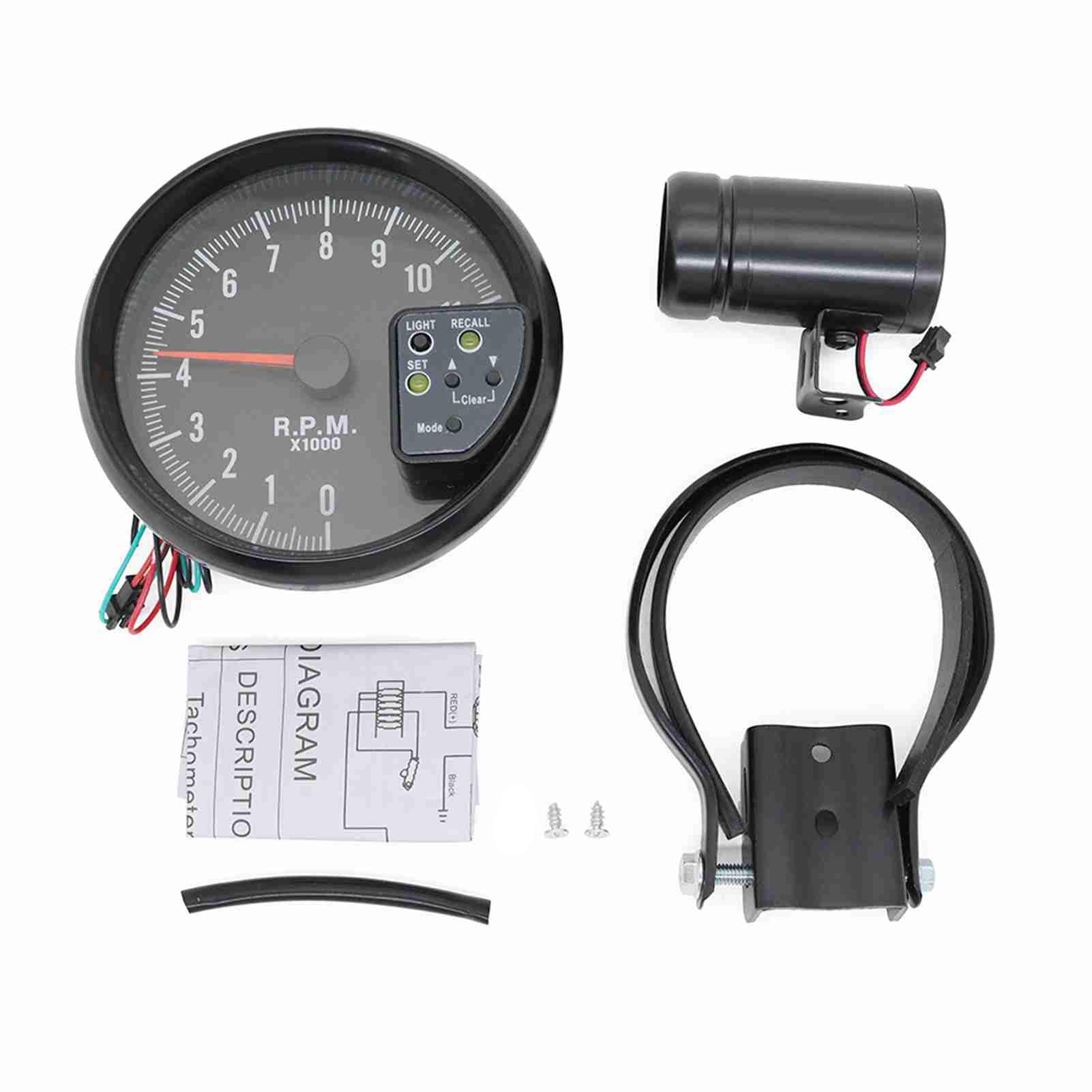 HUIOP Tachymètre de 5 Pouces,Tachymètre Noir de 5 Pouces, rétro-éclairage 7 Couleurs avec lumière de Changement de Vitesse, Son de crête, Flash LED en Cas d'avertissement de RPM