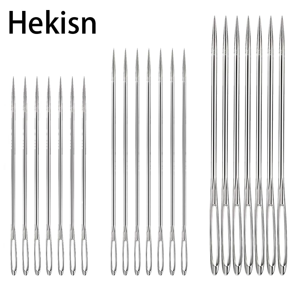 Hekisn Agujas de coser grandes para ojos, 21 agujas afiladas, agujas de hilo de bordado de acero inoxidable, agujas de tejer hechas a mano, agujas de cuero (21 piezas)