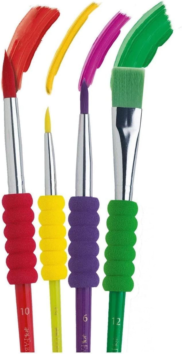 Faber-Castell Soft Grip Paint Brush Set - Kids Paint Brushes - 4 Assorted Paintbrushes for Watercolor and Tempera Paint (F181600) : Office Products