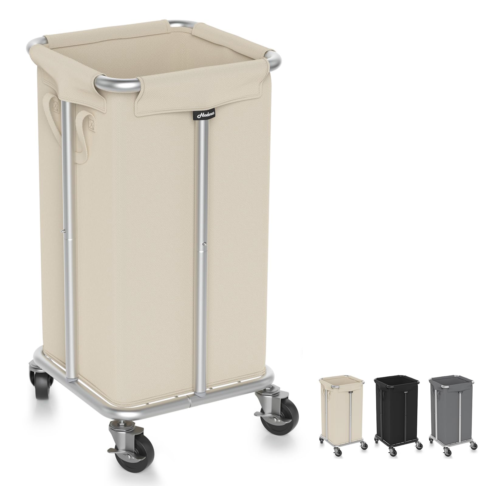 Hodonas Wäschekorb mit Rollen, 115 l, rollender Wäschekorb, großer Wäschekorb mit Stahlrahmen und abnehmbarer Tasche, Schlafzimmer, Badezimmer, Schlafsaal, Waschküche, Organisationskörbe, Beige
