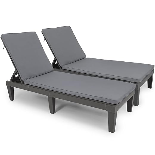 YITAHOME Chaise Lounge Chairs for Outside with Cushion & Adjustable Backrest, Sturdy Loungers for Patio Poolside, Easy Assembly & Waterproof & Lightweight with 265lbs Weight Capacity, Set of 2, Black