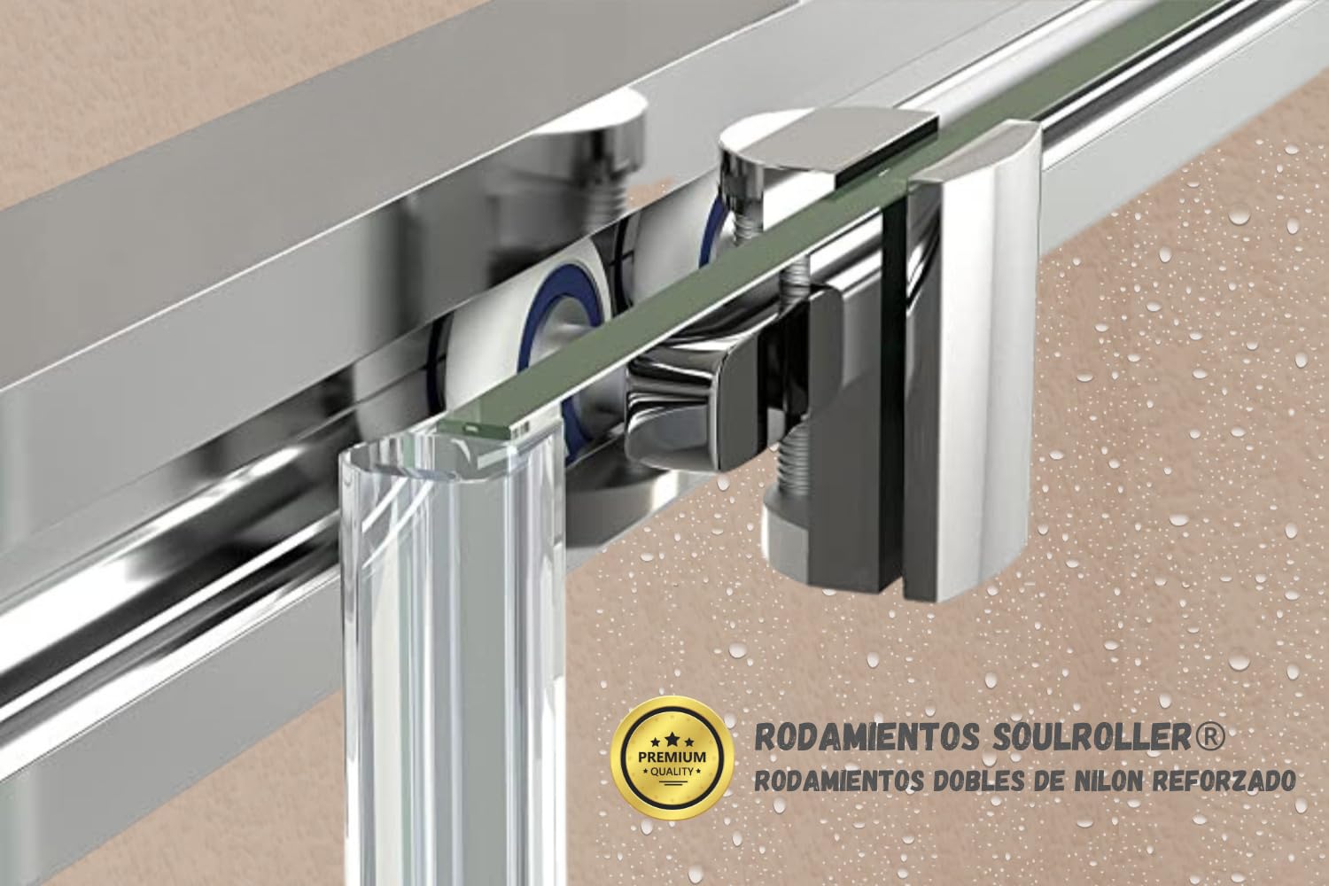 Mampara de ducha frontal 2 correderas + 2 fijos, con perfil inferior, Vidrio de seguridad 6mm antical, 164 a 168cm x 195cm alto, Plata brillo