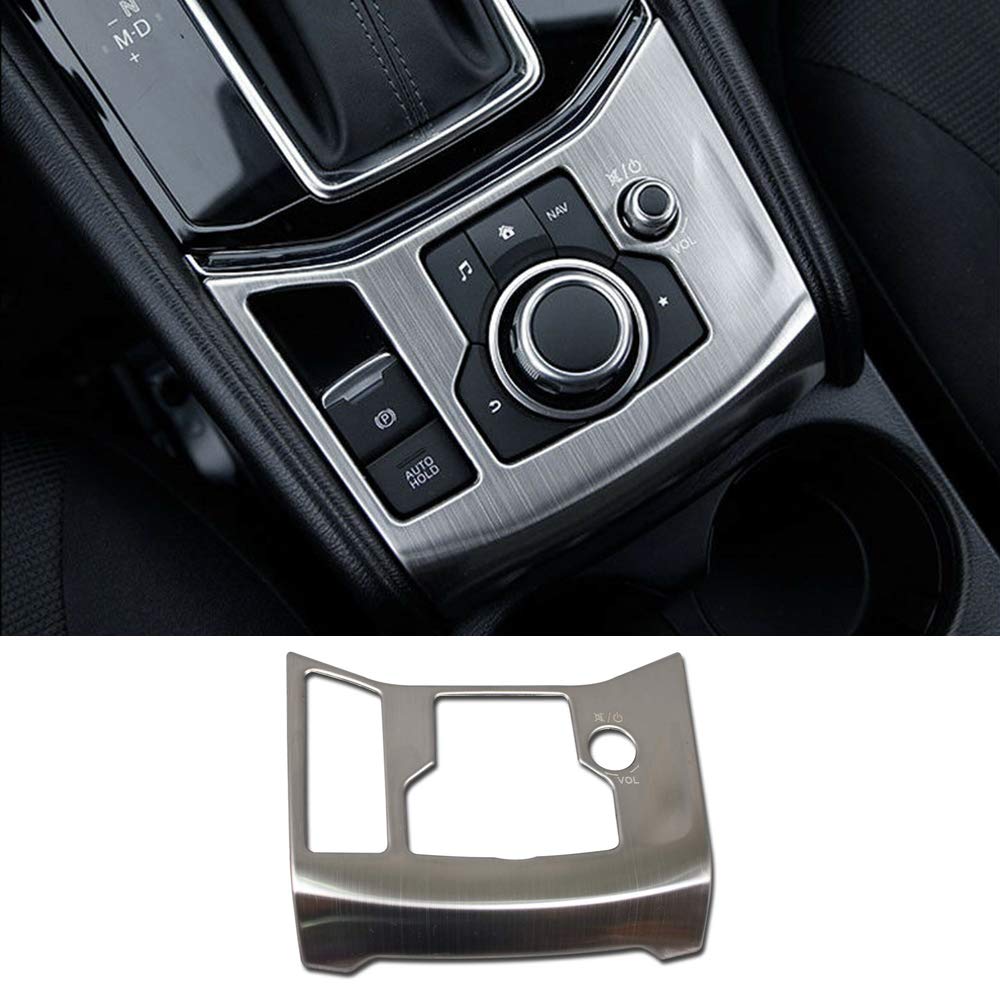 Luocky Car Gear Shift Knob Console Media Panel Cover Trim for Mazda CX-5 CX5 2017 2018 2019 Stainless Steel Silver BP-0051