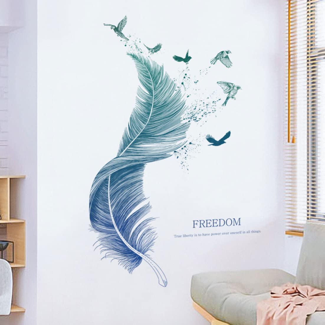 Feather Wall Decal, Feather Wall Sticker Self Adhesive Wall Decal Decorative Plumage Wallpaper for Living Room, Decorative Wall Mural Decal