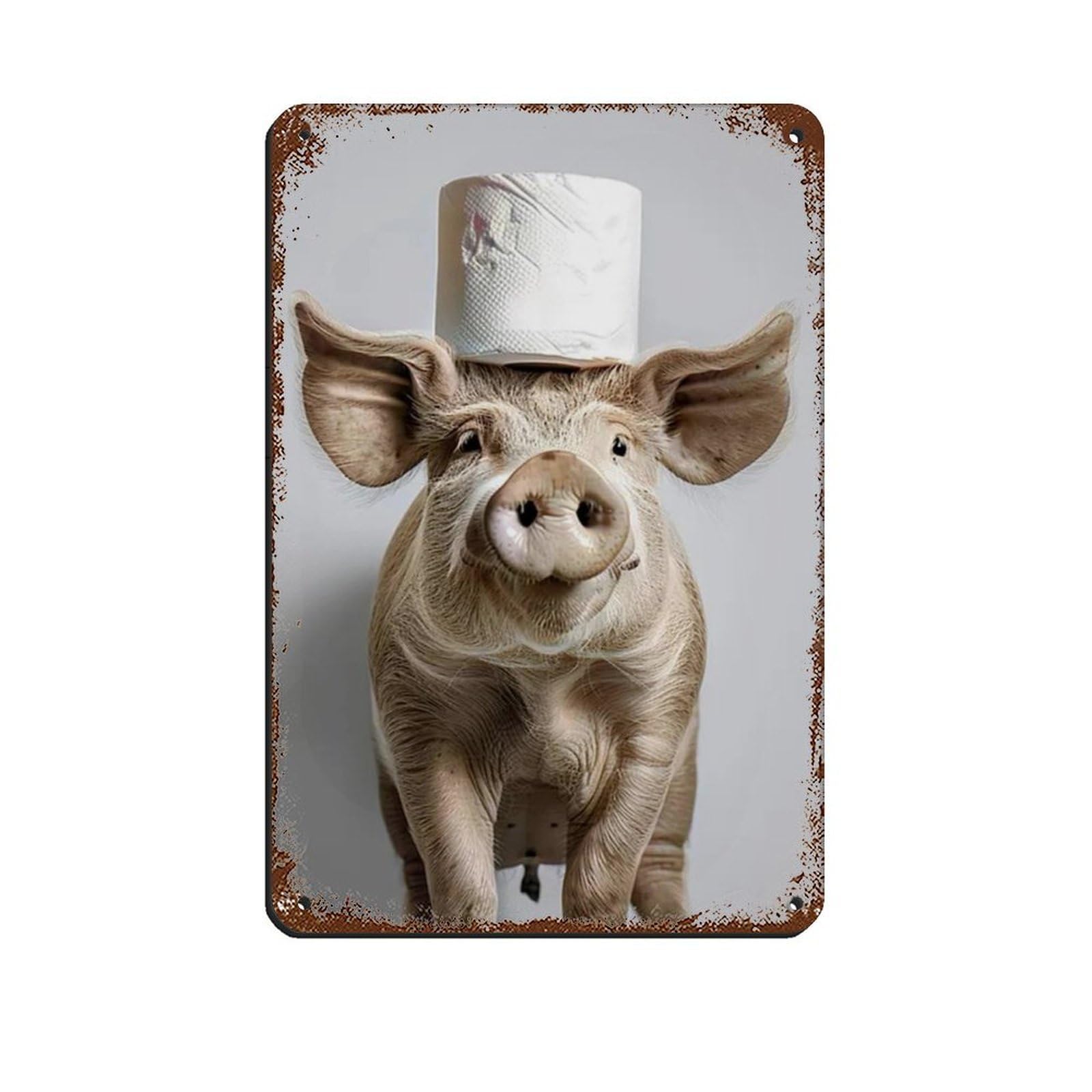 Pig Bathroom Art, Hilarious Pig with Toilet Paper on Head Retro Poster Metal Tin Sign Chic Art Retro Iron Painting Bar People Cave Cafe Family Garage Poster Wall Decoration 8x12inch(20x30cm)
