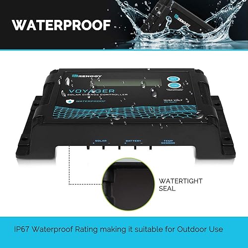 Miniatura 2 de Renogy Voyager 20A 12V24V PWM controlador de carga solar impermeable con pantalla LCD para batería AGM, de gel, con celdas húmedas y de litio,