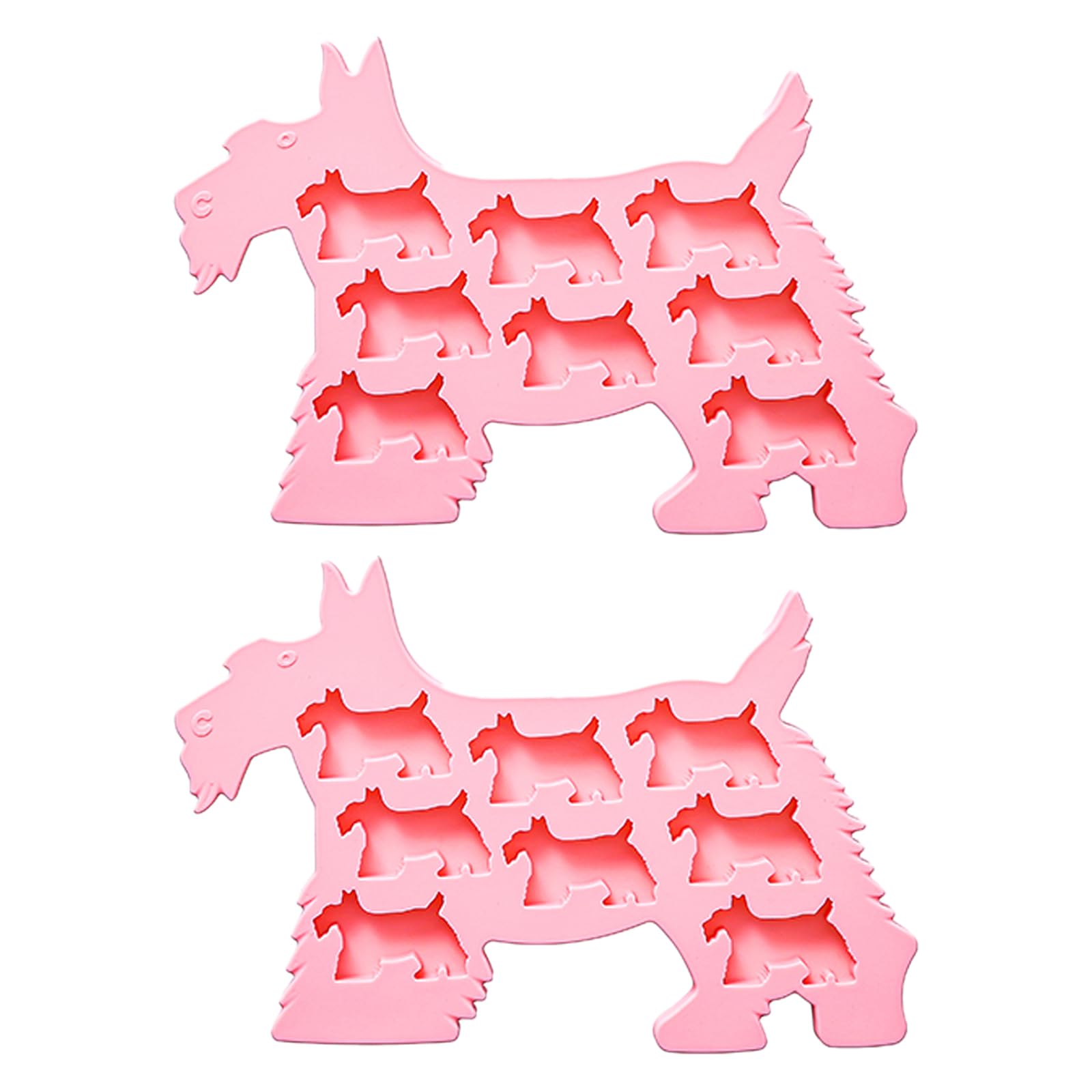 Scottie Hund Silikon-Eiswürfelform, 9 Mulden, Rosa, 23,2x15,9 cm | 2er-Set, Scottie-Hundeform, Lebensmittelecht, Schokoladenform, Wiederverwendbar
