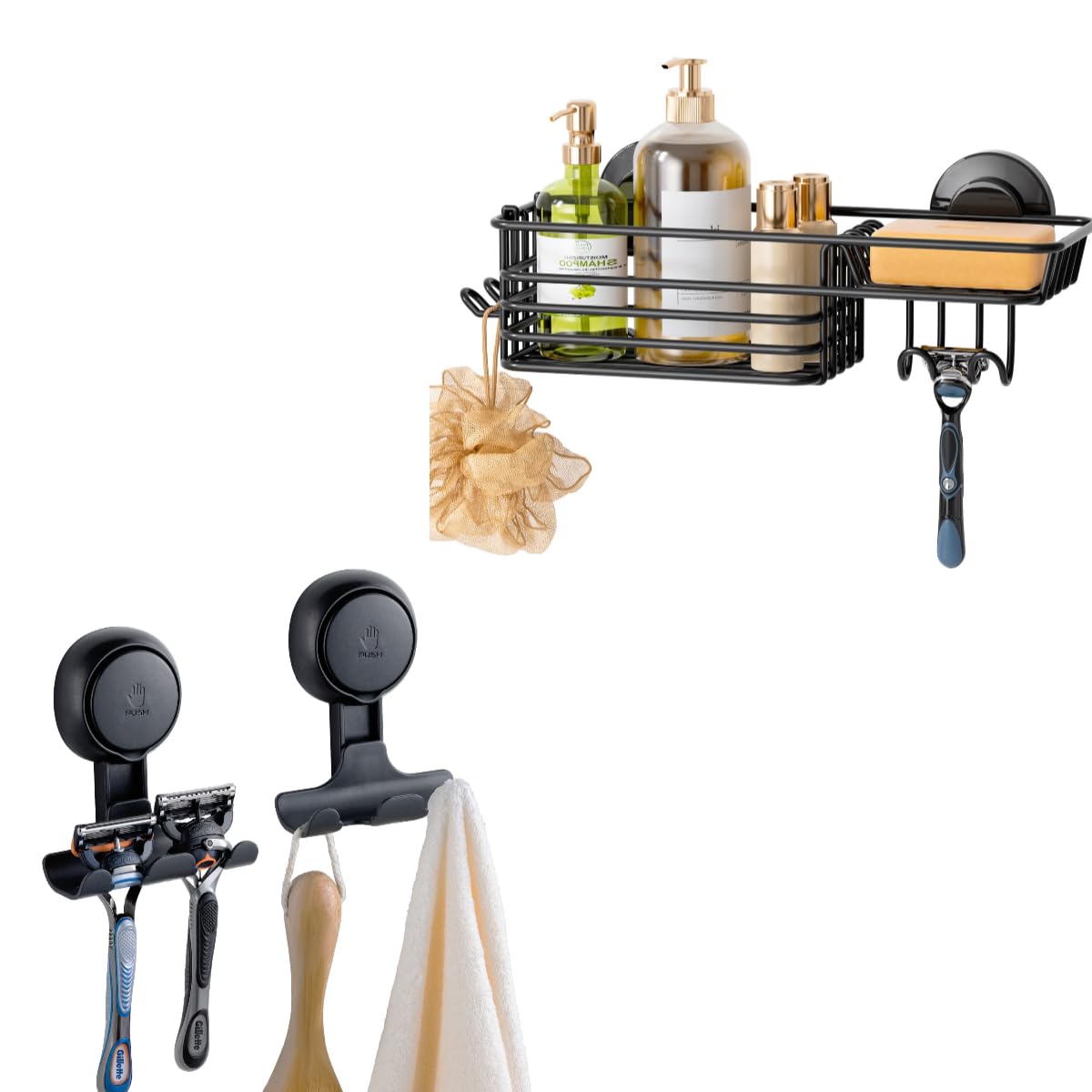 TAILI Shower Caddy Suction Cup with Hooks Soap holder 2 Pack Razor Holder Heavy Duty Bathroom Shower Organizer