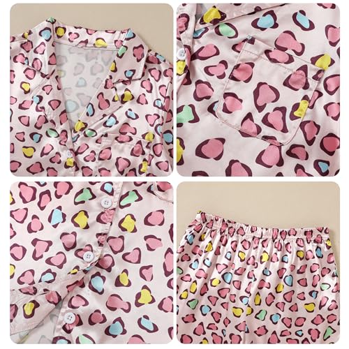 CARETOO Girls Pajamas 3 Piece Satin Long Sleeve Long Pants with Shorts Pajama Set Cute Kids Sleepwear 3-10Y2