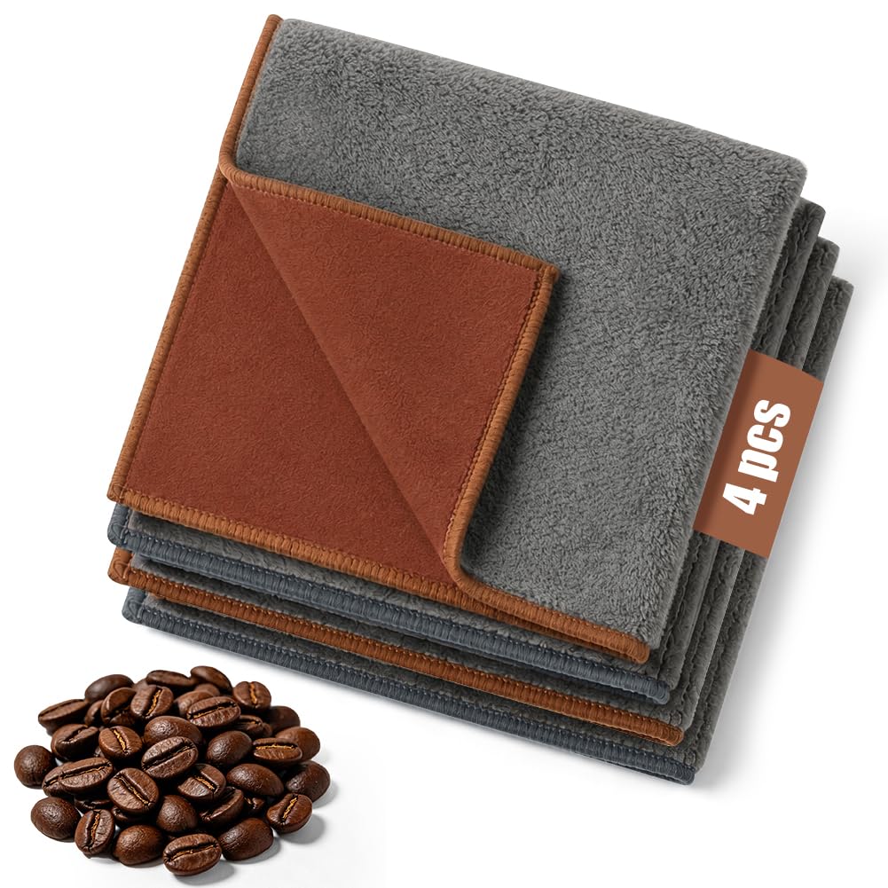 AOOTE Barista Cloth Set, 4PCS Barista Towels, 30x30cm Sided Microfibre Cloths, Reusable Super Absorbent Cleaning Cloths for Wiping Coffees Machines Steam Wands Countertops, Kitchen
