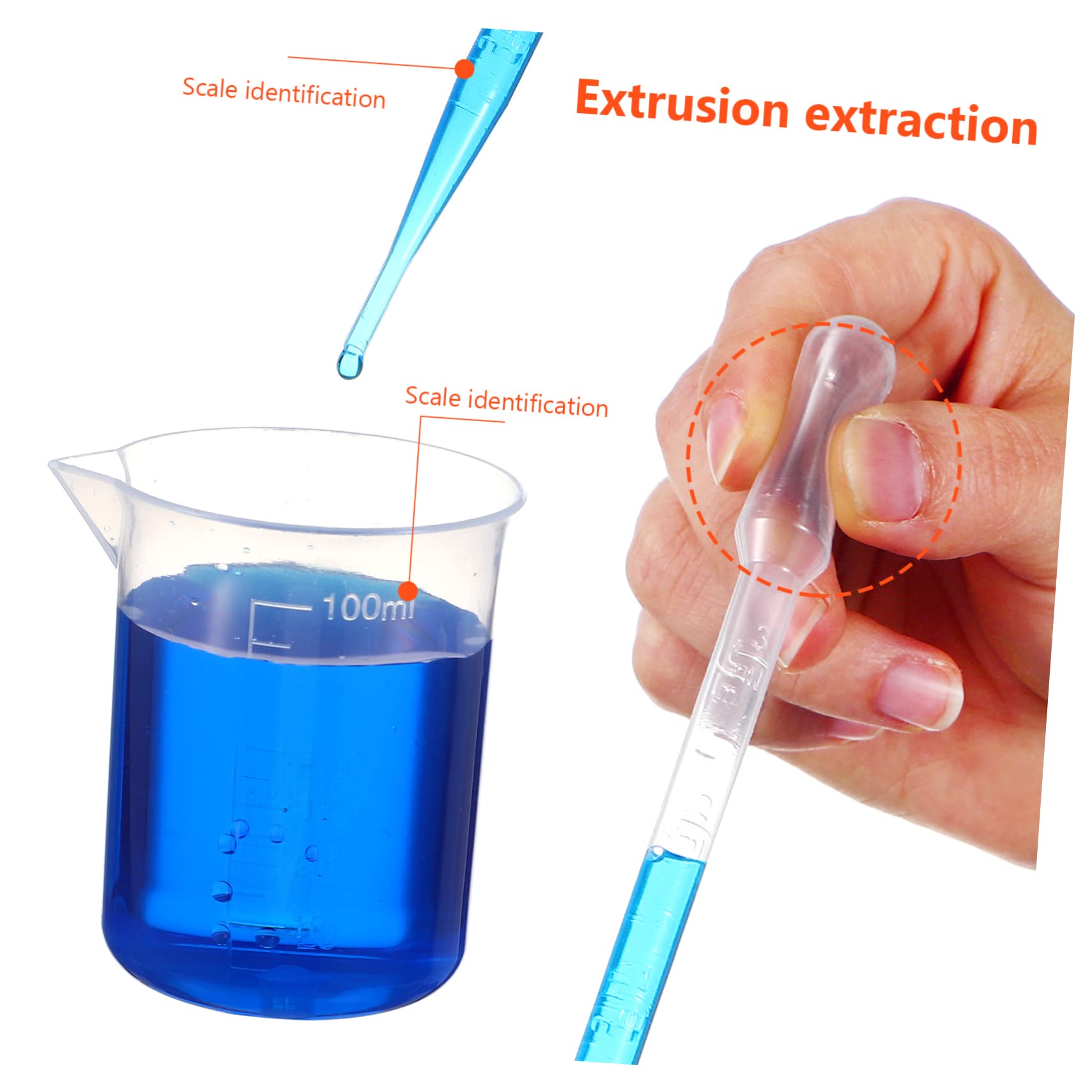 PartyKindom 3sets Cilindri Graduati e Becher Plastica Con Pipette Trasferibili e Spazzola Per Provetta Strumenti Di Misurazione Per Laboratorio e Cucina Capacità Elevata Resistente Solventi