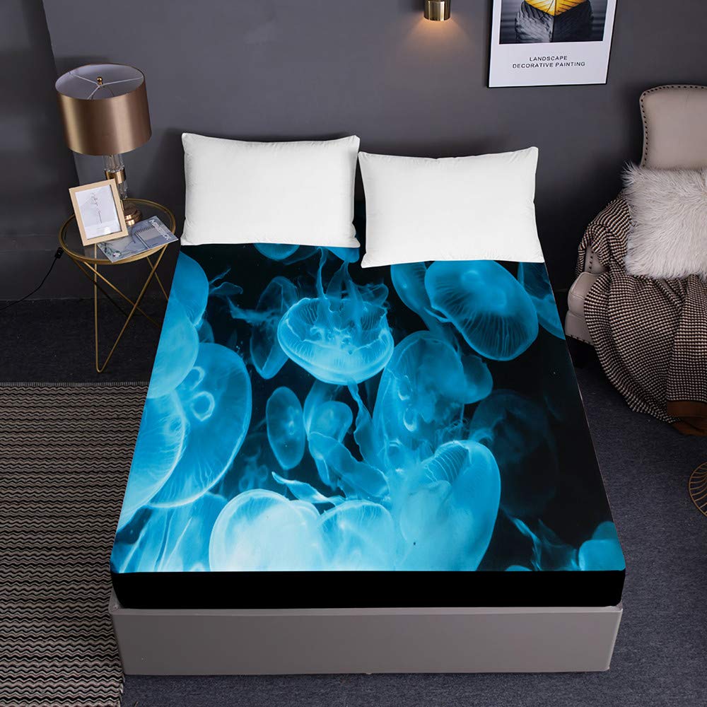 Drap housse méduse 150x200 cm avec grand bonnet 30cm en tissu microfibre anti-plis