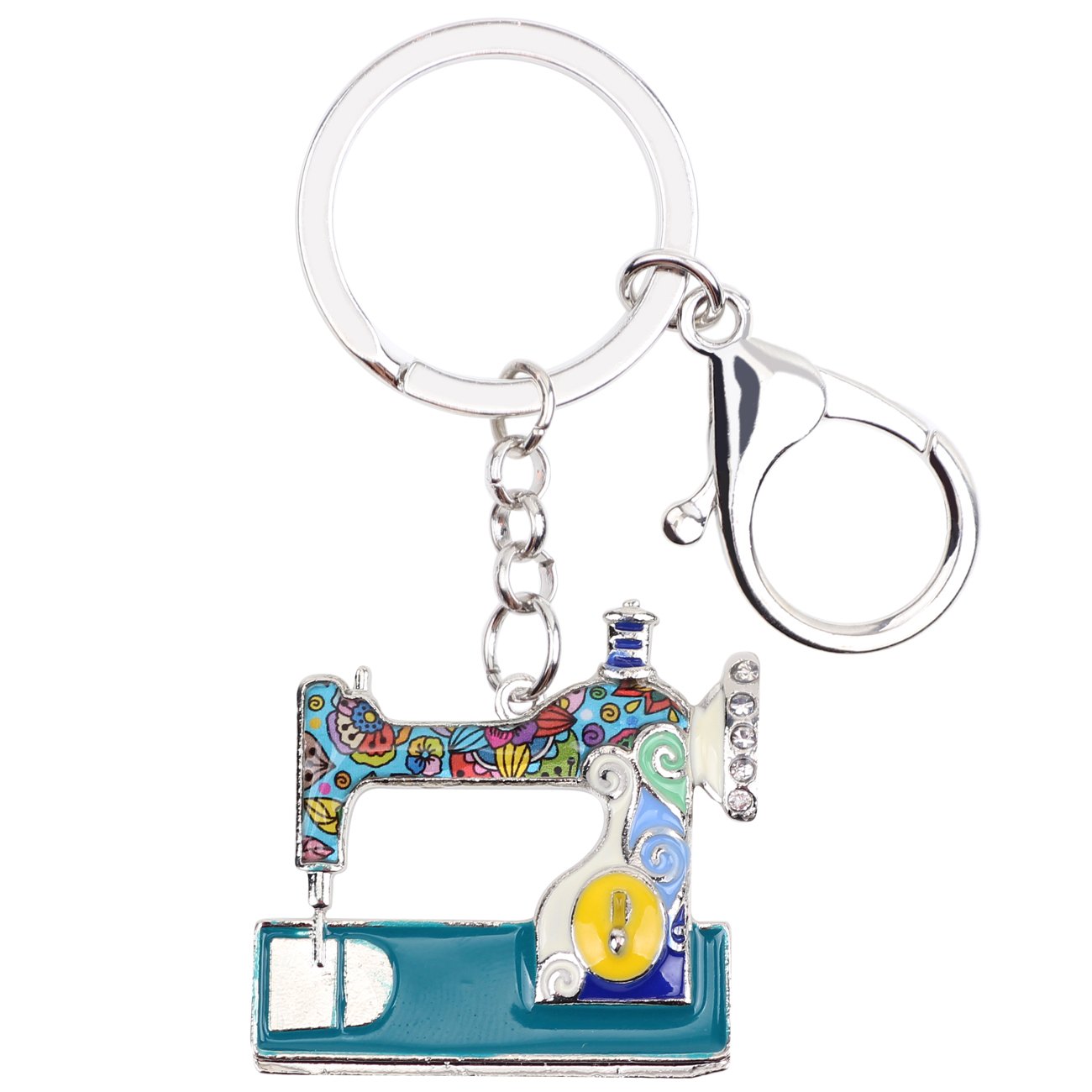BONSNY Enamel Metal Novelty Sewing Machine Key Chains For Women Girl Gift Car Purse bag Rings Charms