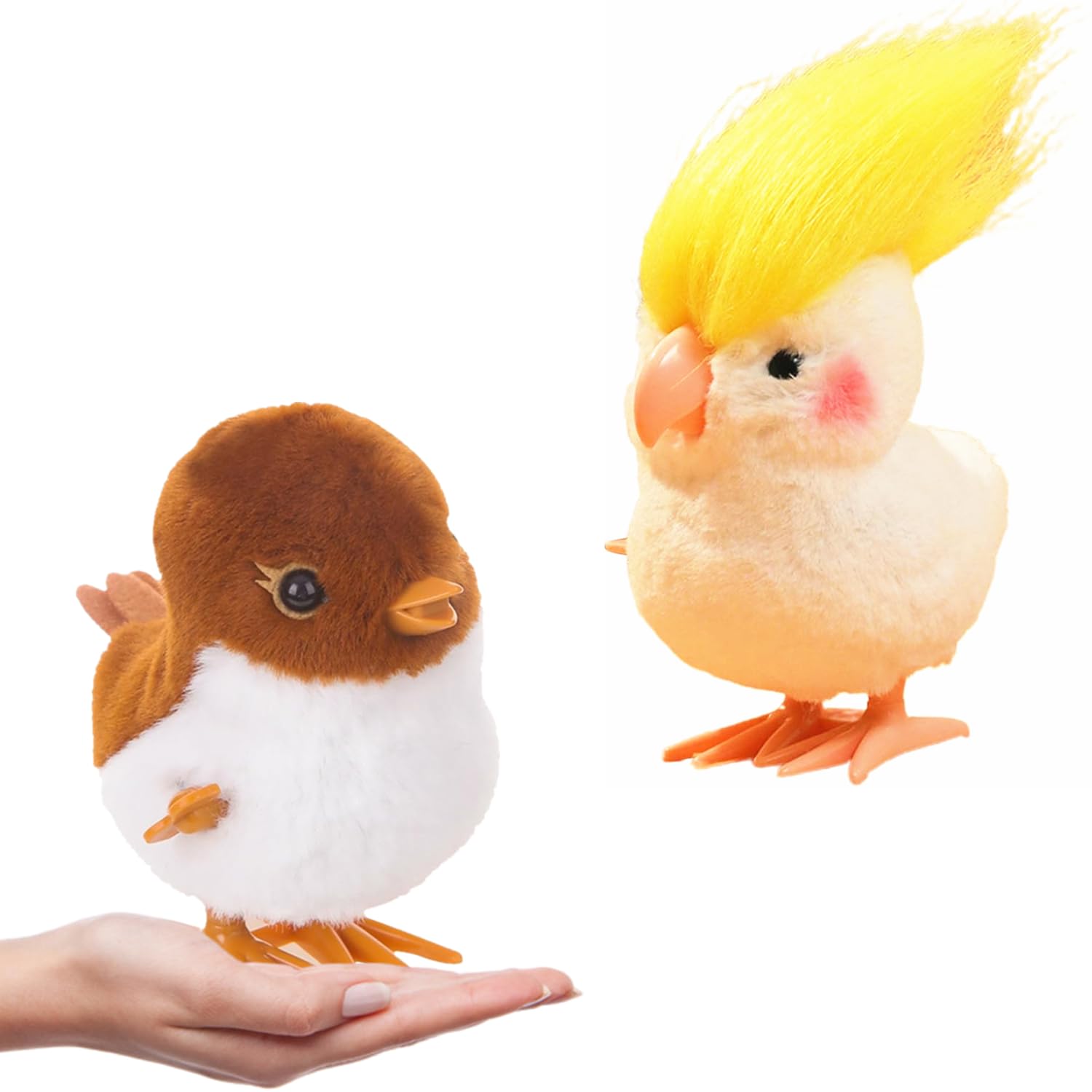 Aisszhao 2P Little Birds and Parrots Wind Up Toys for Kids,Simulated Plush Birds Wind Up Parrots for Easter Gift,Clockwork Jumping Birds and Parrots Toys for Kids Easter Xmas Halloween Party Favors