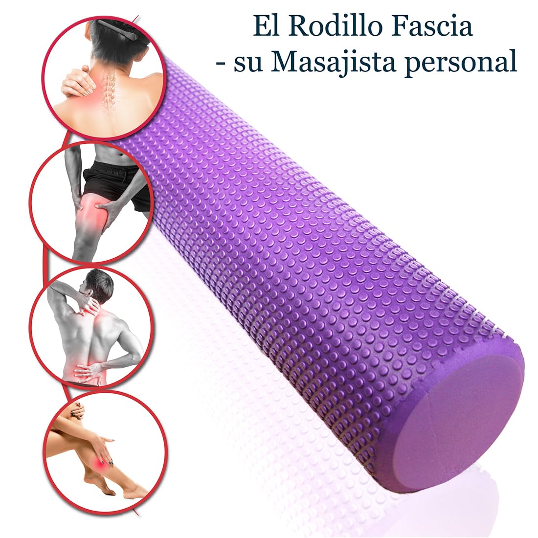Foam Roller de Espuma EVA para Fascia Trigger Point; Rodillo masaje muscular Ø9.5cm x43cm violeta; Rulo para Estirar Espalda Neck e Pilates; Rollo Cilindro automasaje
